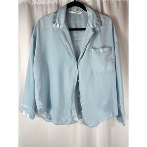 Victoria's Secret Vintage‎ Y2K Pajama Top XS Button Down Long Sleeve Blue Satin